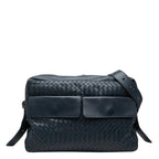 Bottega Veneta Intrecciato Crossbody Shoulder Bag Navy Leather