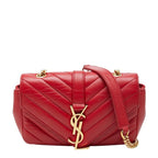 Saint Laurent YSL Logo Baby Chai Crossbody Chain Shoulder Bag Red Gold Leather