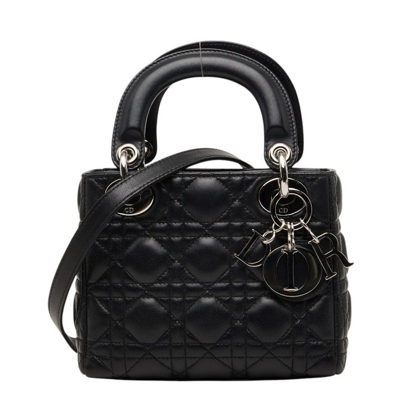 Dior Cannage Lady Dior 2-Way Shoulder Bag Black Lambskin