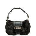 Fendi Mamma Baguette Logo Shoulder Bag Black Brown Leather