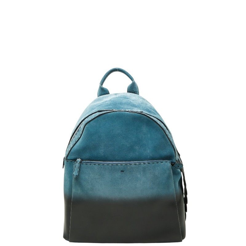 Fendi Selleria Croco Backpack Blue Black Suede Leather