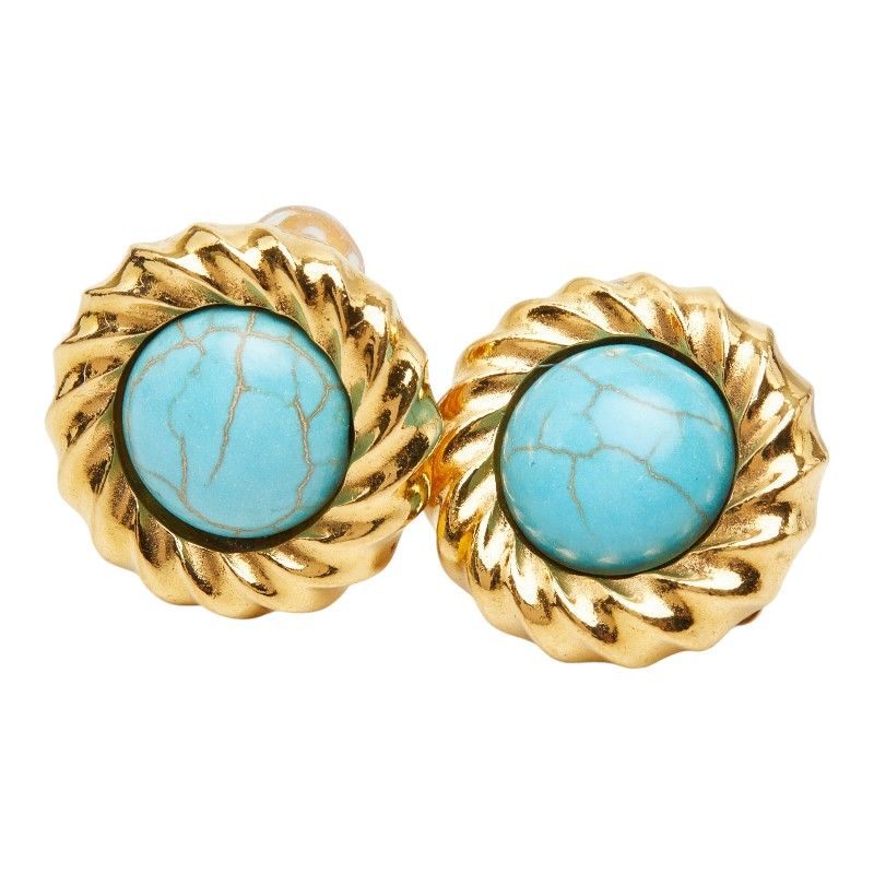 Chanel Vintage Earrings Gold Blue Plated — view 2