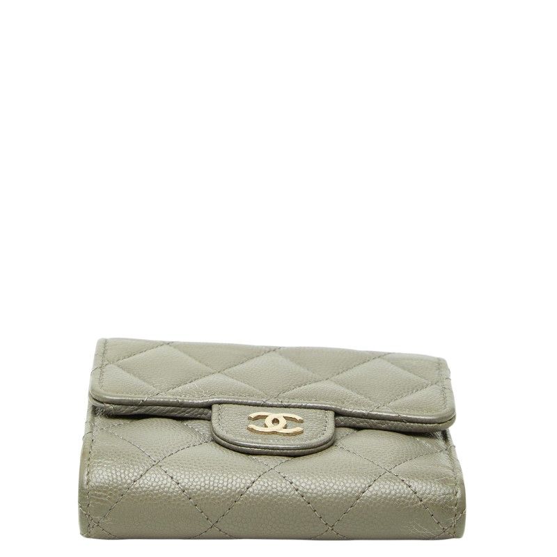 Chanel CC Logo Trifold Wallet Gray Caviar Leather — view 3