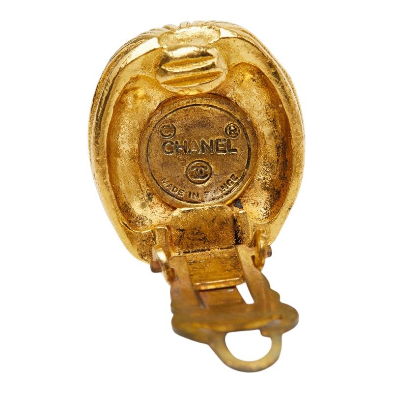 Chanel Vintage CC Logo Earrings Gold Plated Stone — view 4