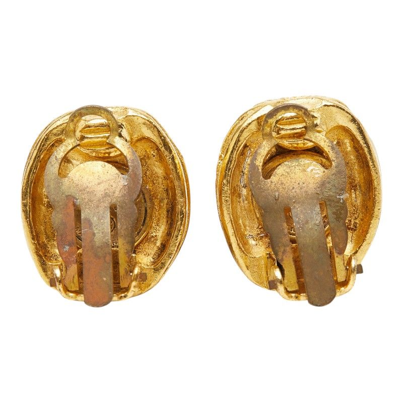 Chanel Vintage CC Logo Earrings Gold Plated Stone — view 3