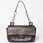 Chanel Chain Shoulder Bag Icon Motif Cruise Line Brown Silver
