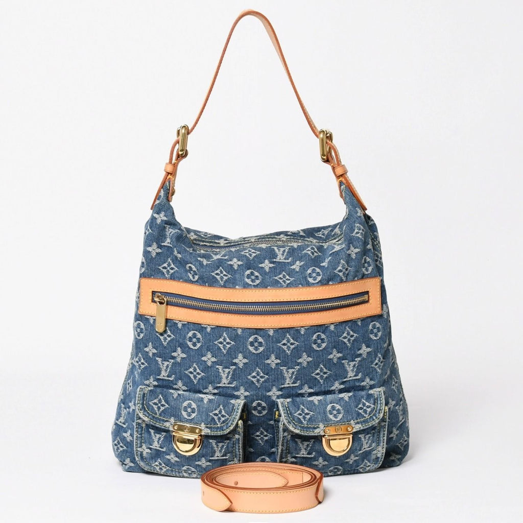 Louis Vuitton Monogram Denim Baggy GM Shoulder Bag Indigo Blue Gold