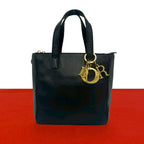 Dior Vintage Logo Leather Handbag Mini Tote Black