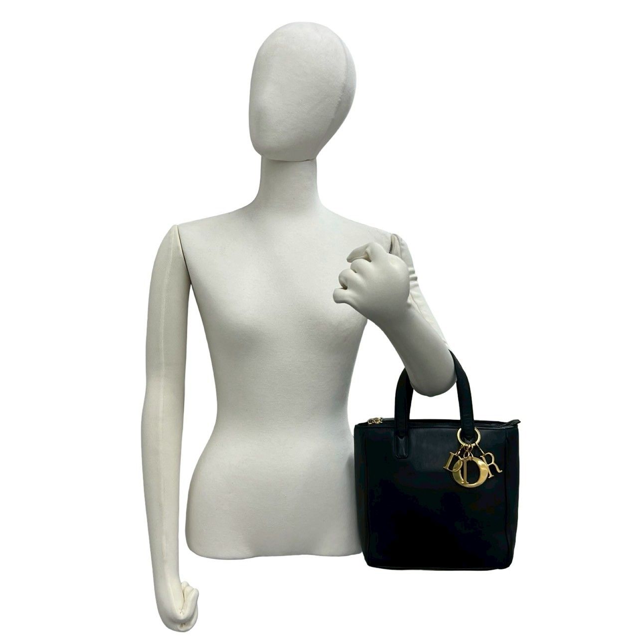 Dior Vintage Logo Leather Handbag Mini Tote Black — view 2