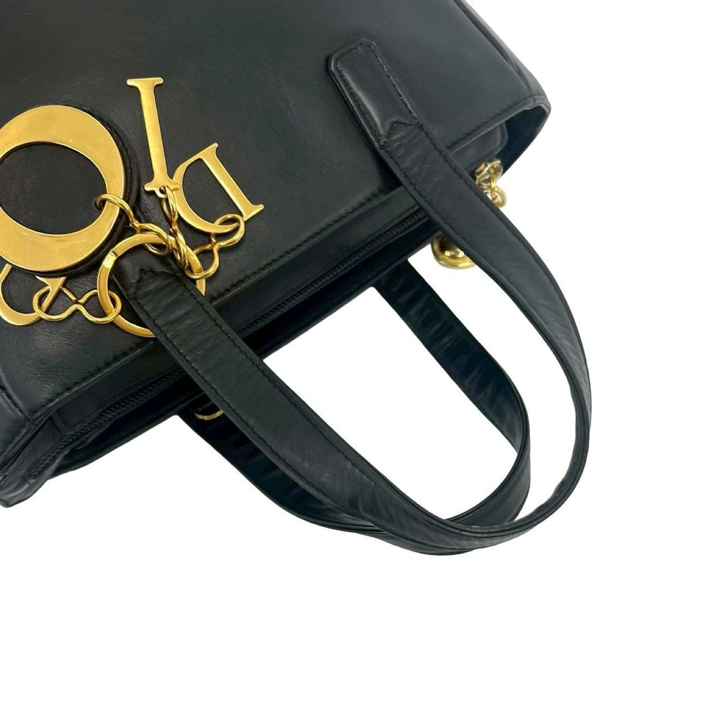 Dior Vintage Logo Leather Handbag Mini Tote Black — view 4