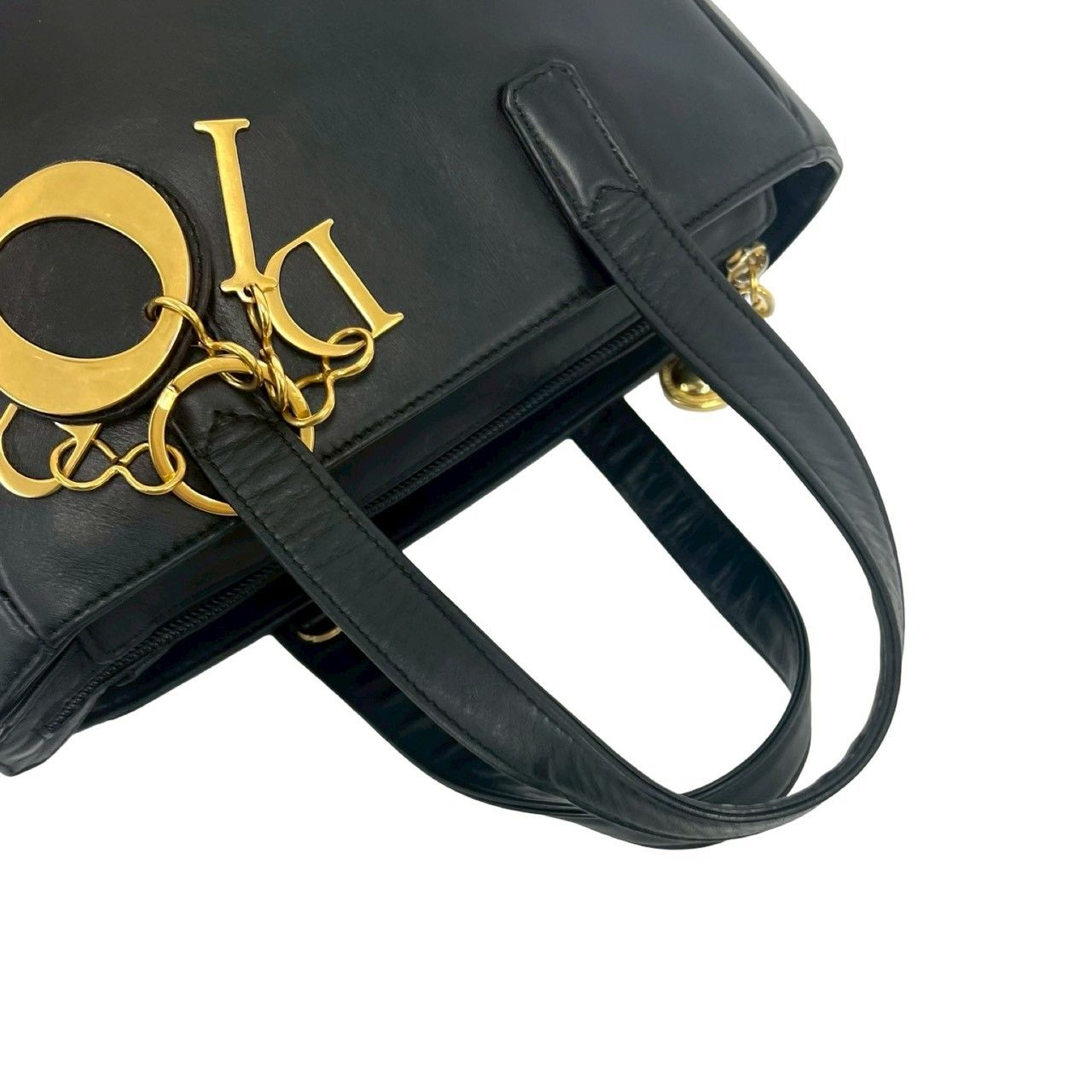 Dior Vintage Logo Leather Handbag Mini Tote Black — view 4