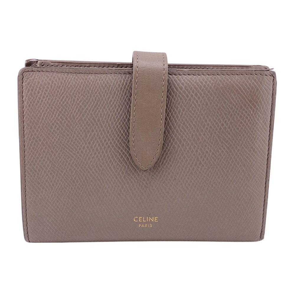Celine Strap Bifold Wallet Coin Purse Bill Beige