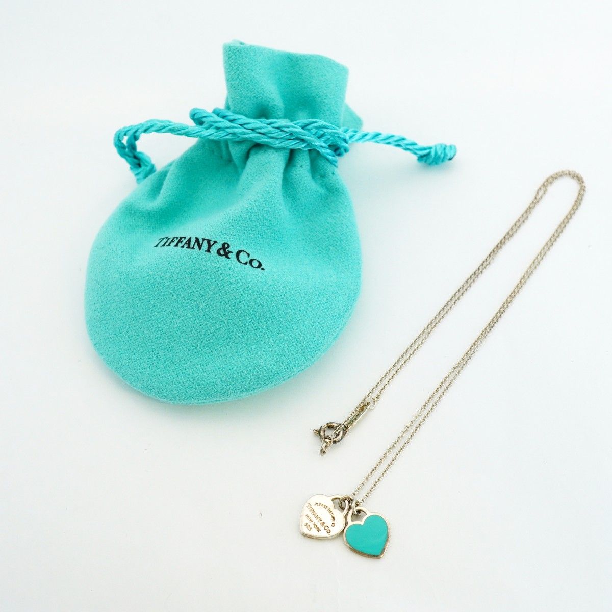 Tiffany & Co Necklace Double Return to Heart 925 Sterling Silver Blue — view 7