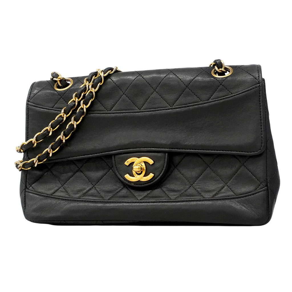 Chanel Shoulder Bag Quilted Lambskin Black Gold