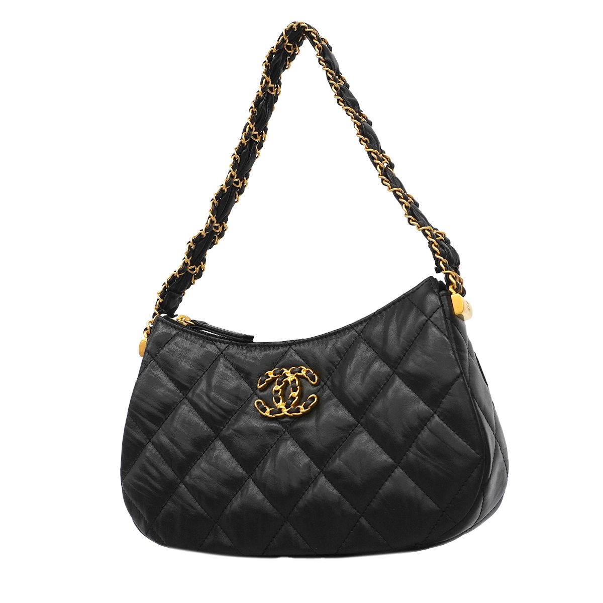 Chanel Shoulder Bag 19 Leather Black Gold