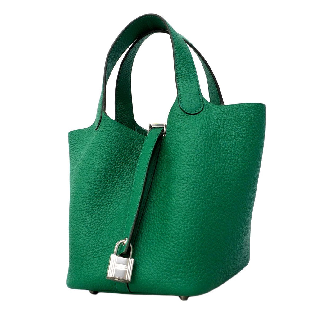 Hermes Handbag Picotin Lock PM Taurillon Clemence Mint Silver