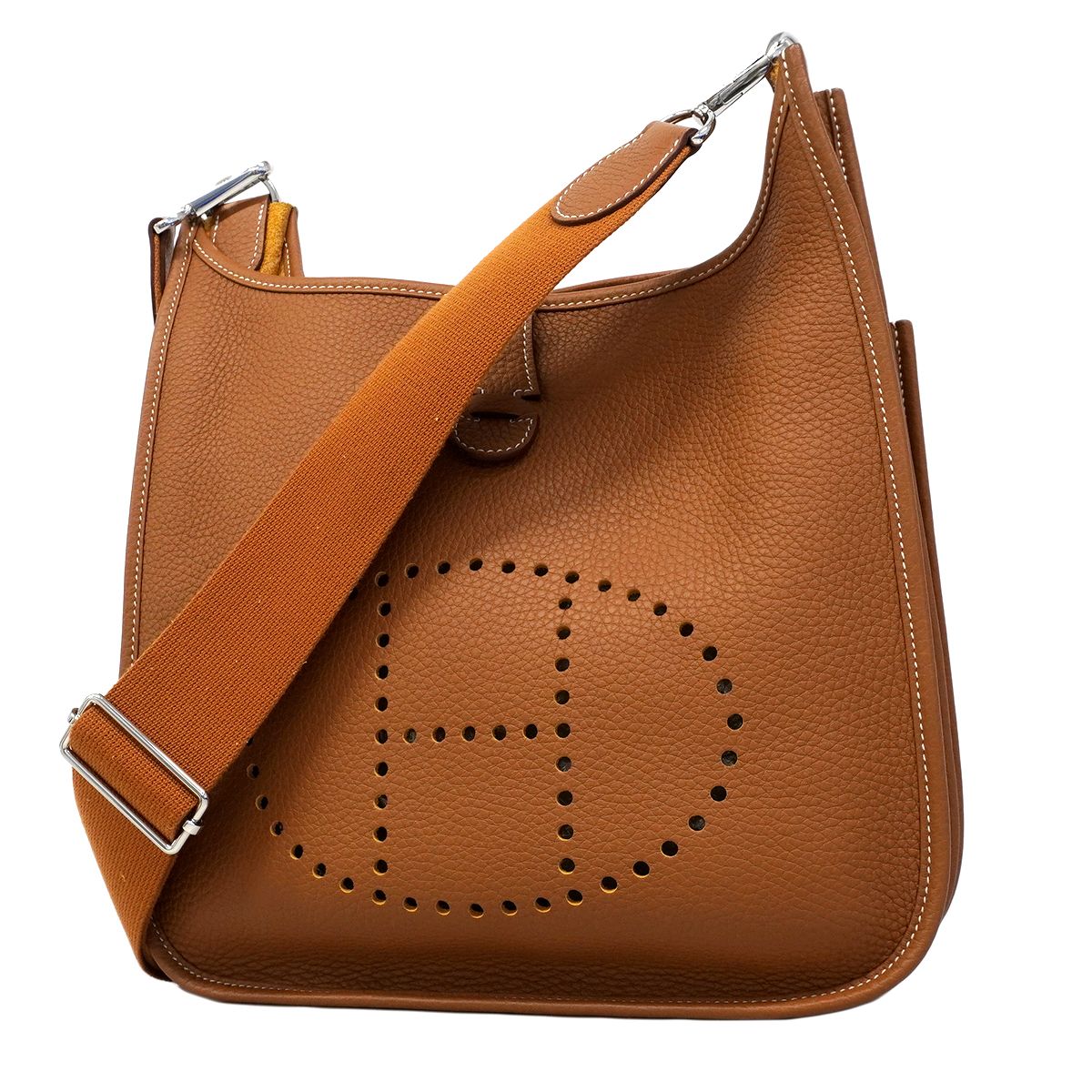 Hermes Shoulder Bag Evelyne Taurillon Clemence Gold Silver