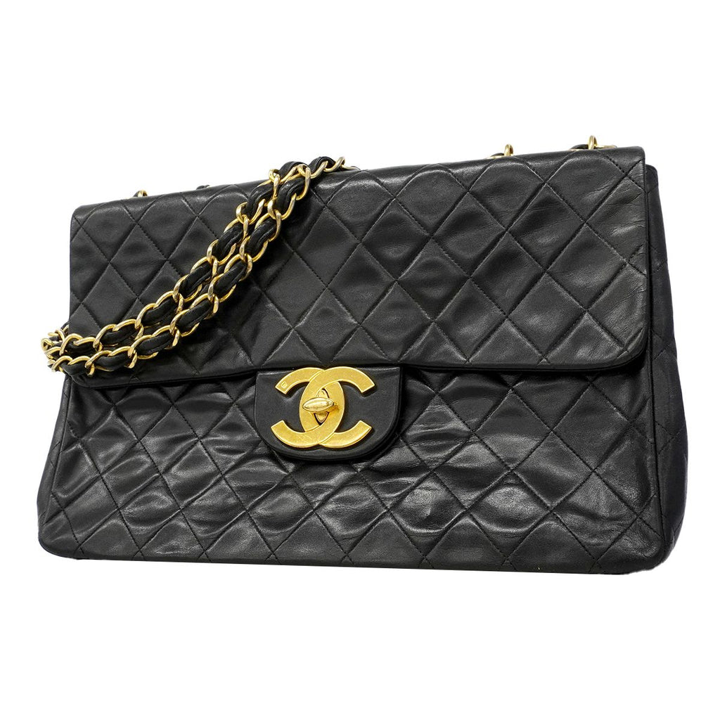 Chanel Shoulder Bag Deca Quilted Lambskin Black Gold