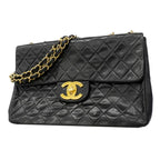 Chanel Shoulder Bag Deca Quilted Lambskin Black Gold