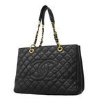 Chanel Chain Tote Quilted Caviar Leather Black Gold