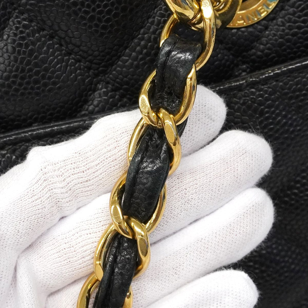 Chanel Chain Tote Quilted Caviar Leather Black Gold — view 9
