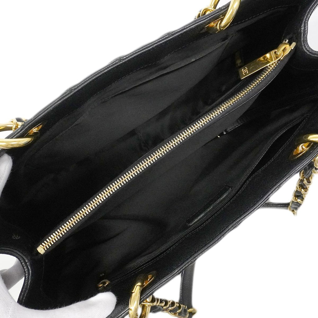 Chanel Chain Tote Quilted Caviar Leather Black Gold — view 4