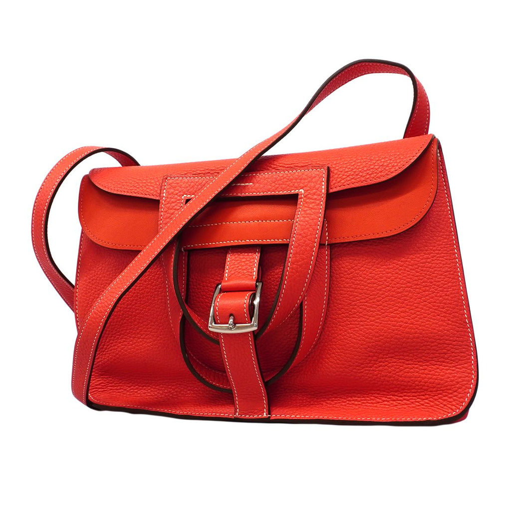 Hermes Handbag Halzan 31 Taurillon Clemence Rose Jaipur Silver 2-Way