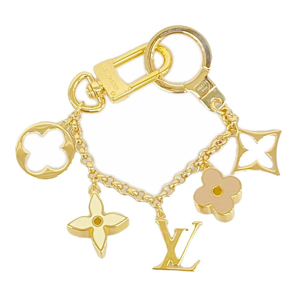 Louis Vuitton Key Holder Charm Fleur Deux Monogram Gold Ivory Pink