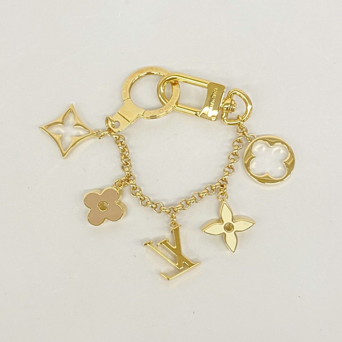 Louis Vuitton Key Holder Charm Fleur Deux Monogram Gold Ivory Pink — view 4