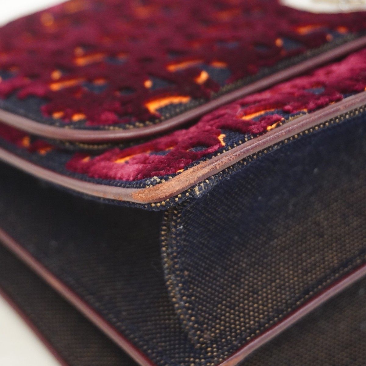 Dior Handbag Diorama Velvet Black Bordeaux Orange Silver 2-Way — view 7
