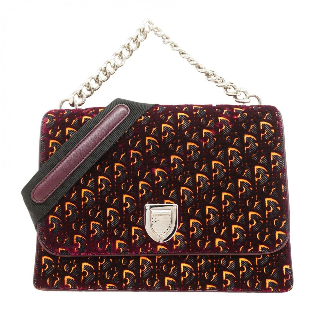 Dior Handbag Diorama Velvet Black Bordeaux Orange Silver 2-Way