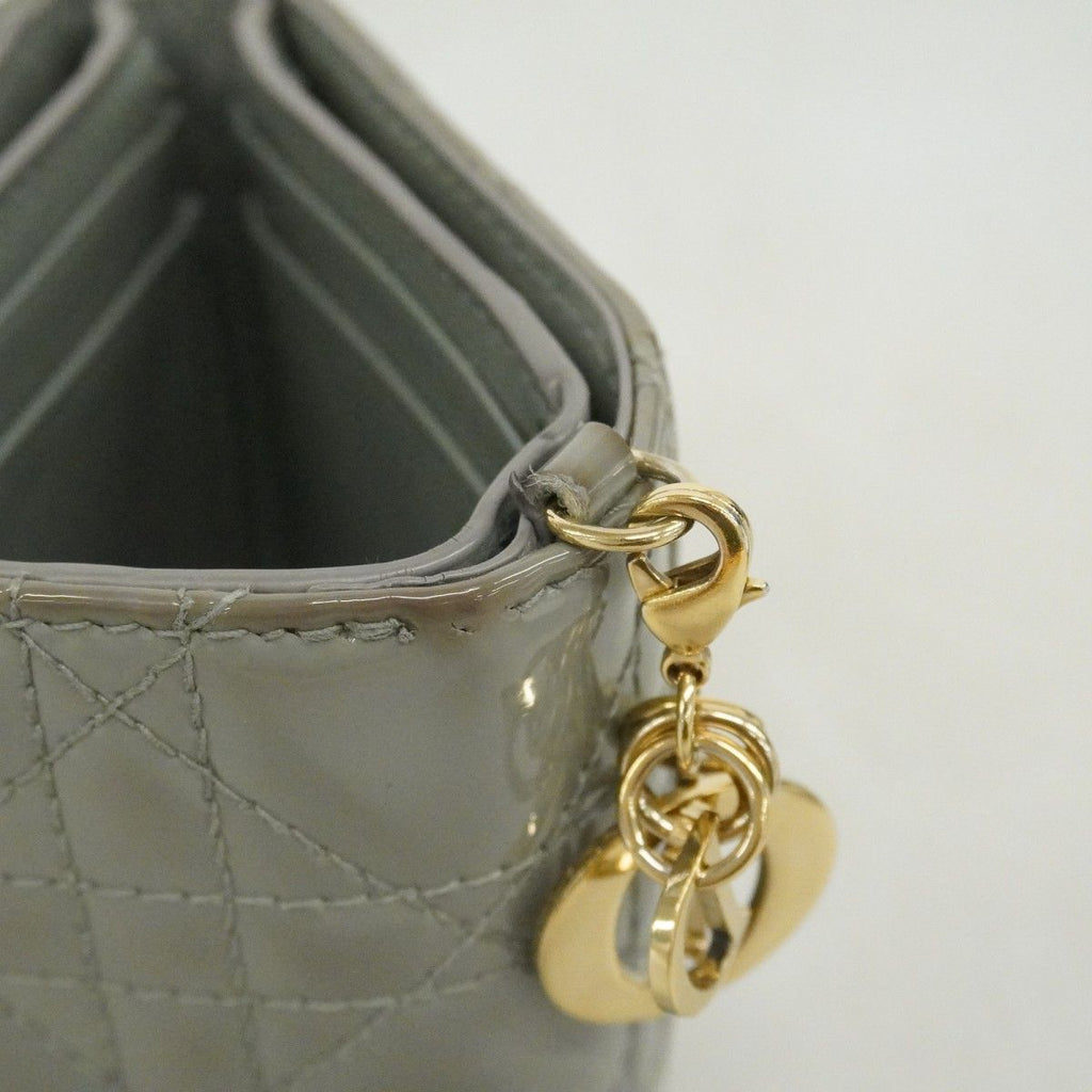 Dior Trifold Wallet Cannage Enamel Gray Champagne Gold — view 8