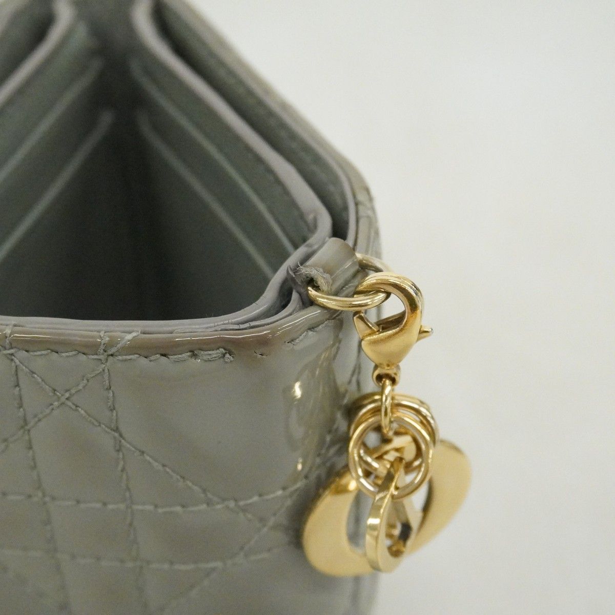 Dior Trifold Wallet Cannage Enamel Gray Champagne Gold — view 8