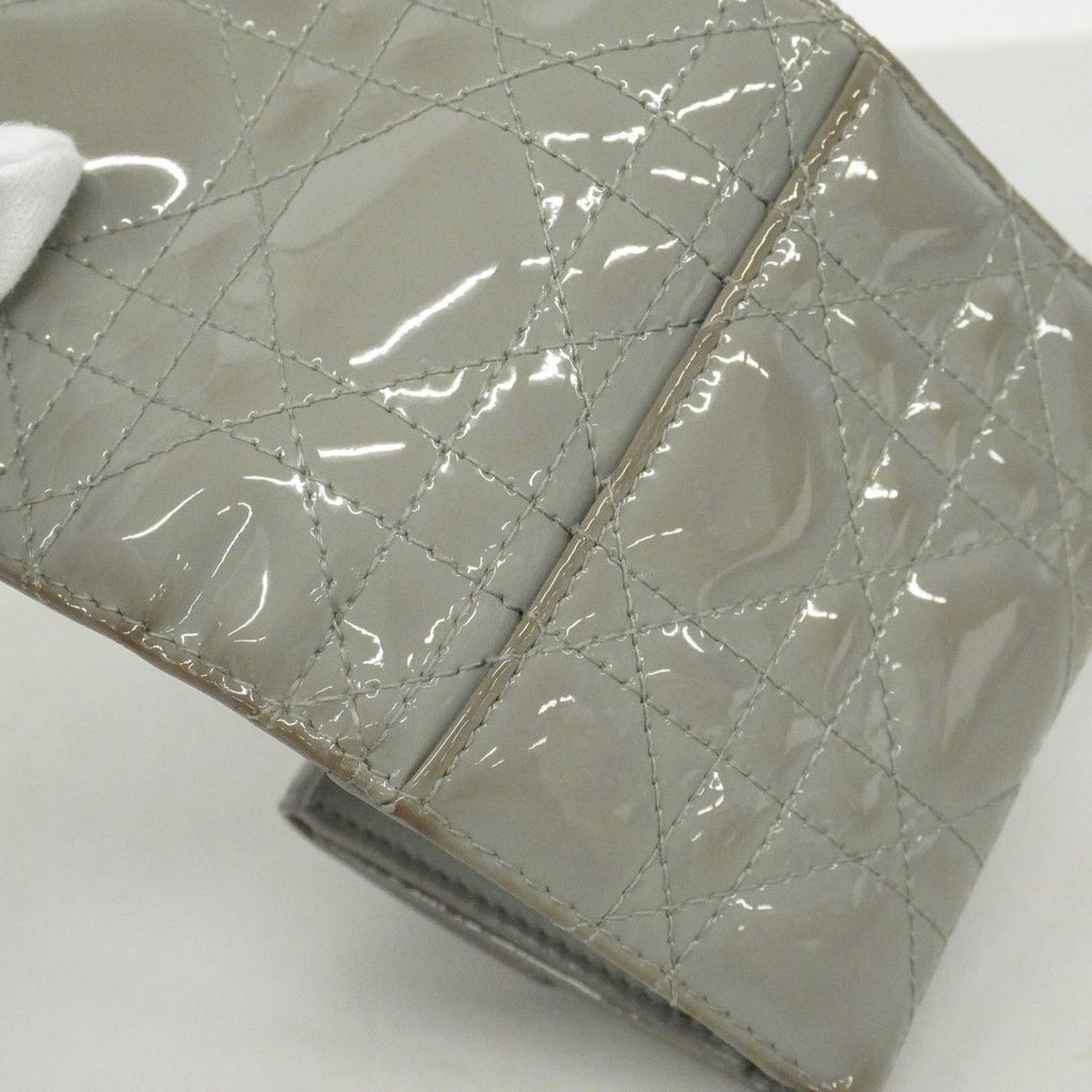 Dior Trifold Wallet Cannage Enamel Gray Champagne Gold — view 9