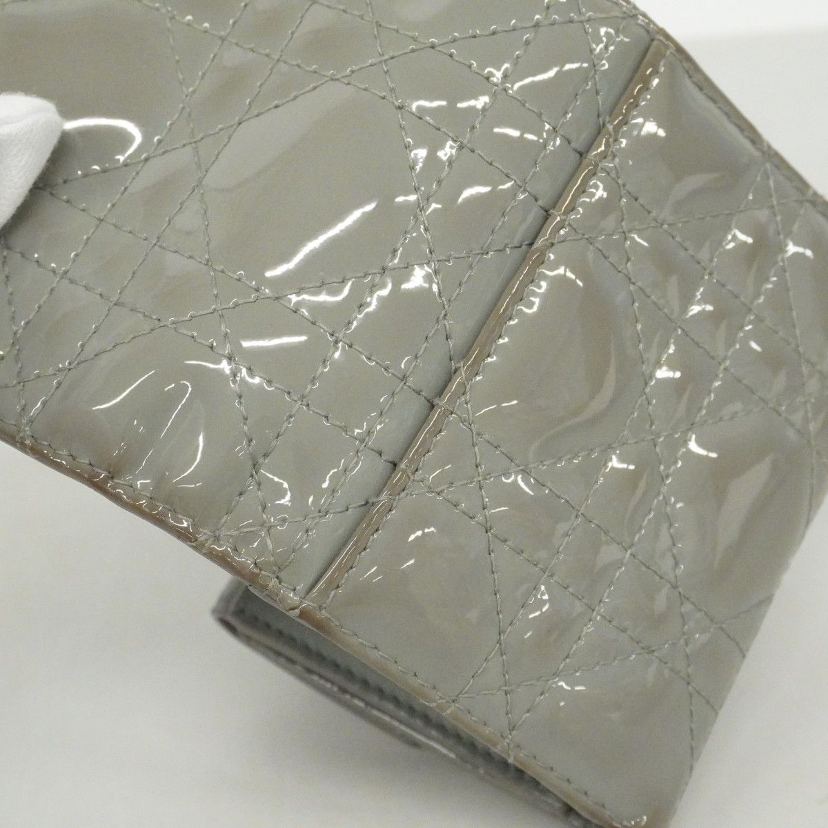 Dior Trifold Wallet Cannage Enamel Gray Champagne Gold — view 9