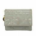 Dior Trifold Wallet Cannage Enamel Gray Champagne Gold