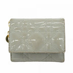 Dior Trifold Wallet Cannage Enamel Gray Champagne Gold
