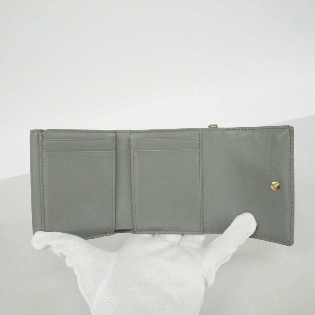 Dior Trifold Wallet Cannage Enamel Gray Champagne Gold — view 3