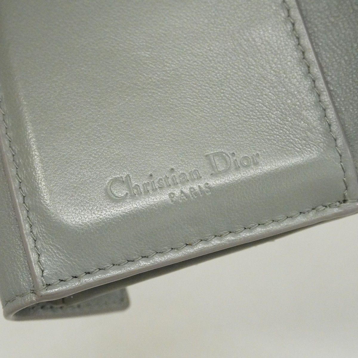 Dior Trifold Wallet Cannage Enamel Gray Champagne Gold — view 4