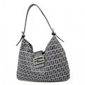 Fendi Shoulder Bag Zucchino Nylon Canvas Navy Silver