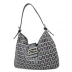Fendi Shoulder Bag Zucchino Nylon Canvas Navy Silver