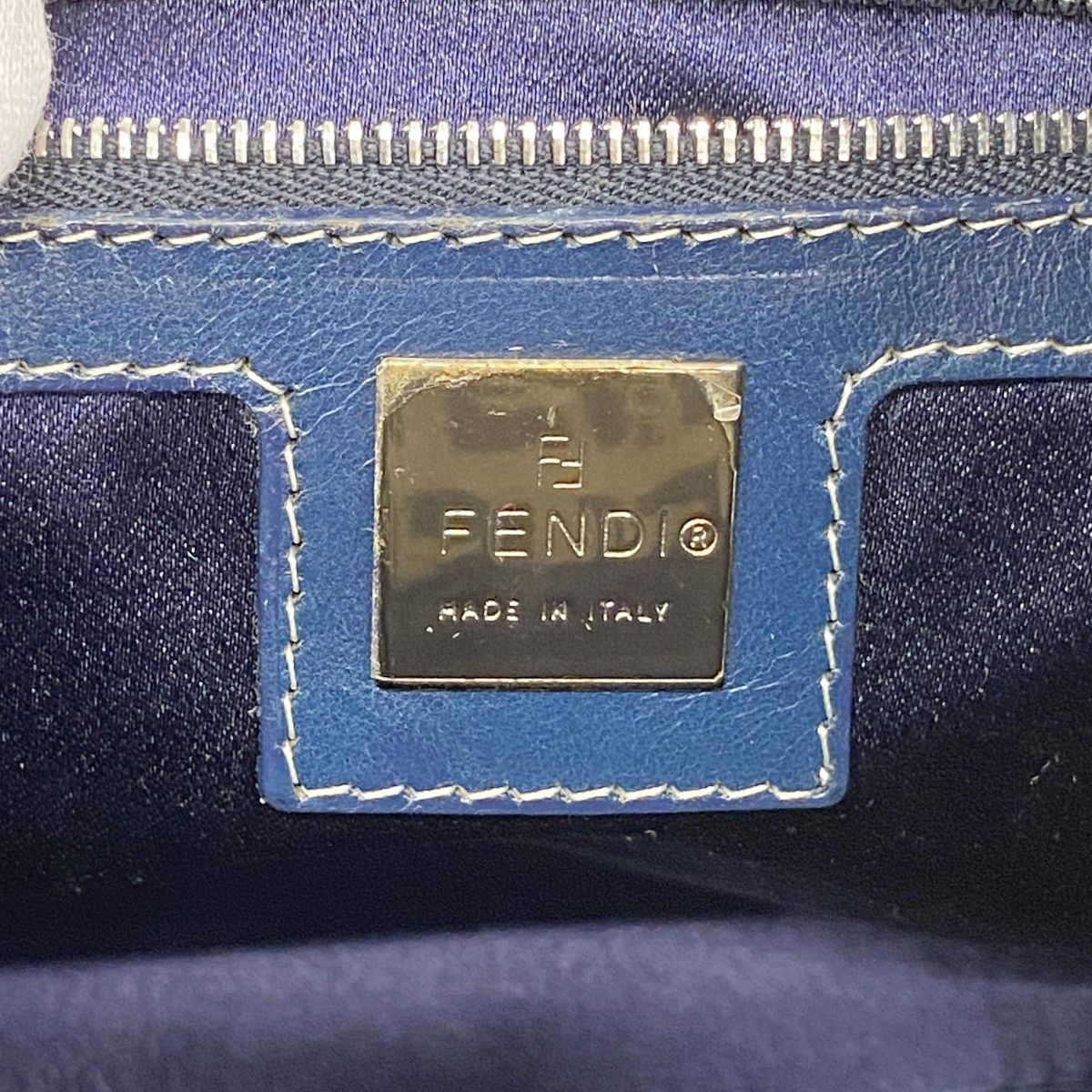 Fendi Shoulder Bag Zucchino Nylon Canvas Navy Silver — view 5