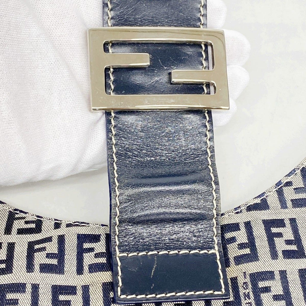 Fendi Shoulder Bag Zucchino Nylon Canvas Navy Silver — view 7