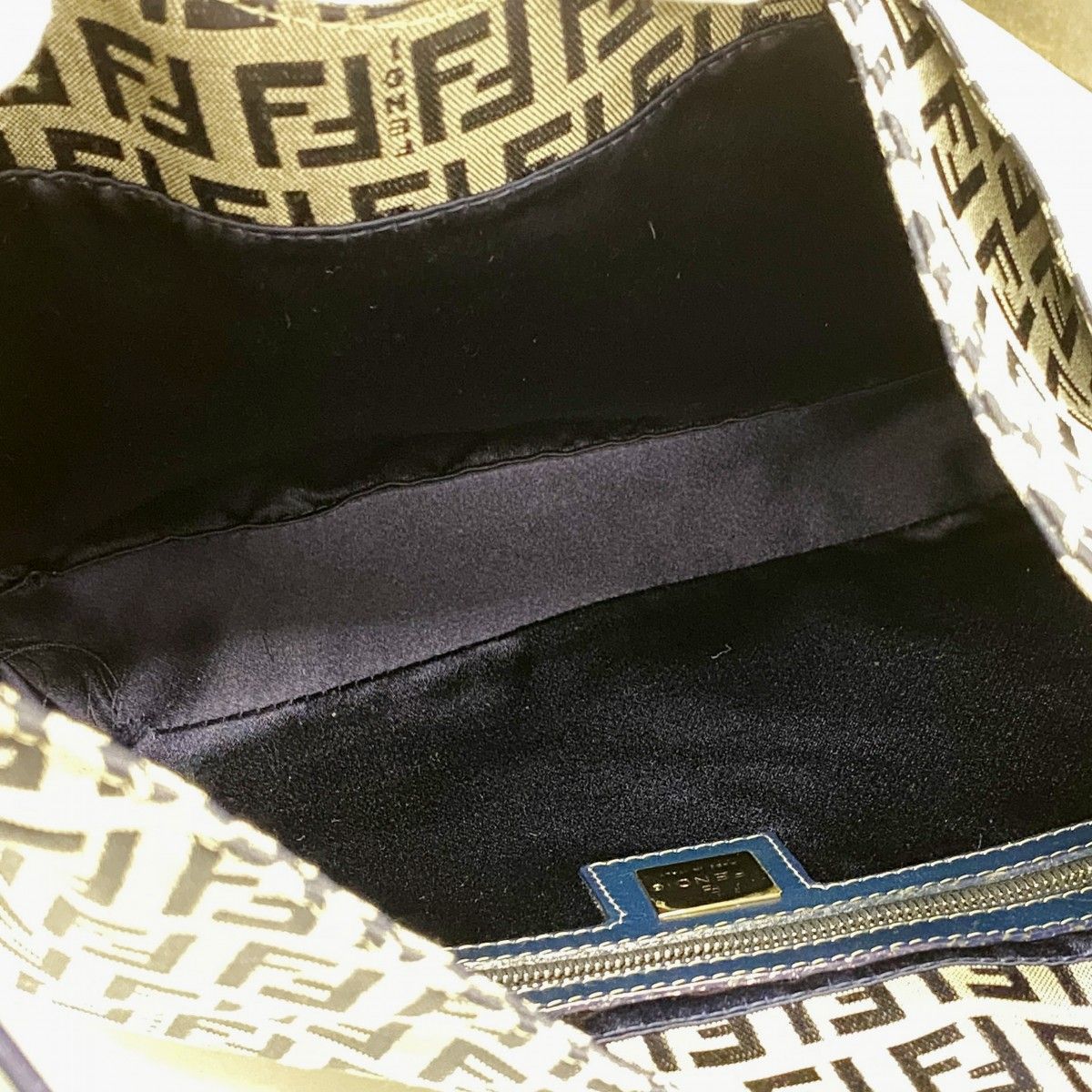 Fendi Shoulder Bag Zucchino Nylon Canvas Navy Silver — view 4