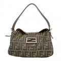 Fendi Handbag Zucca Nylon Canvas Brown Silver
