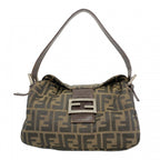 Fendi Handbag Zucca Nylon Canvas Brown Silver