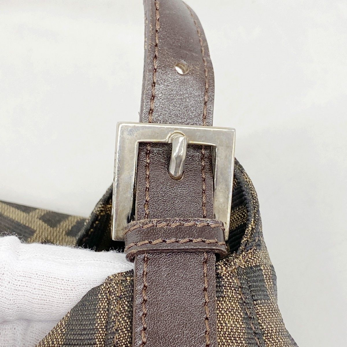 Fendi Handbag Zucca Nylon Canvas Brown Silver — view 9