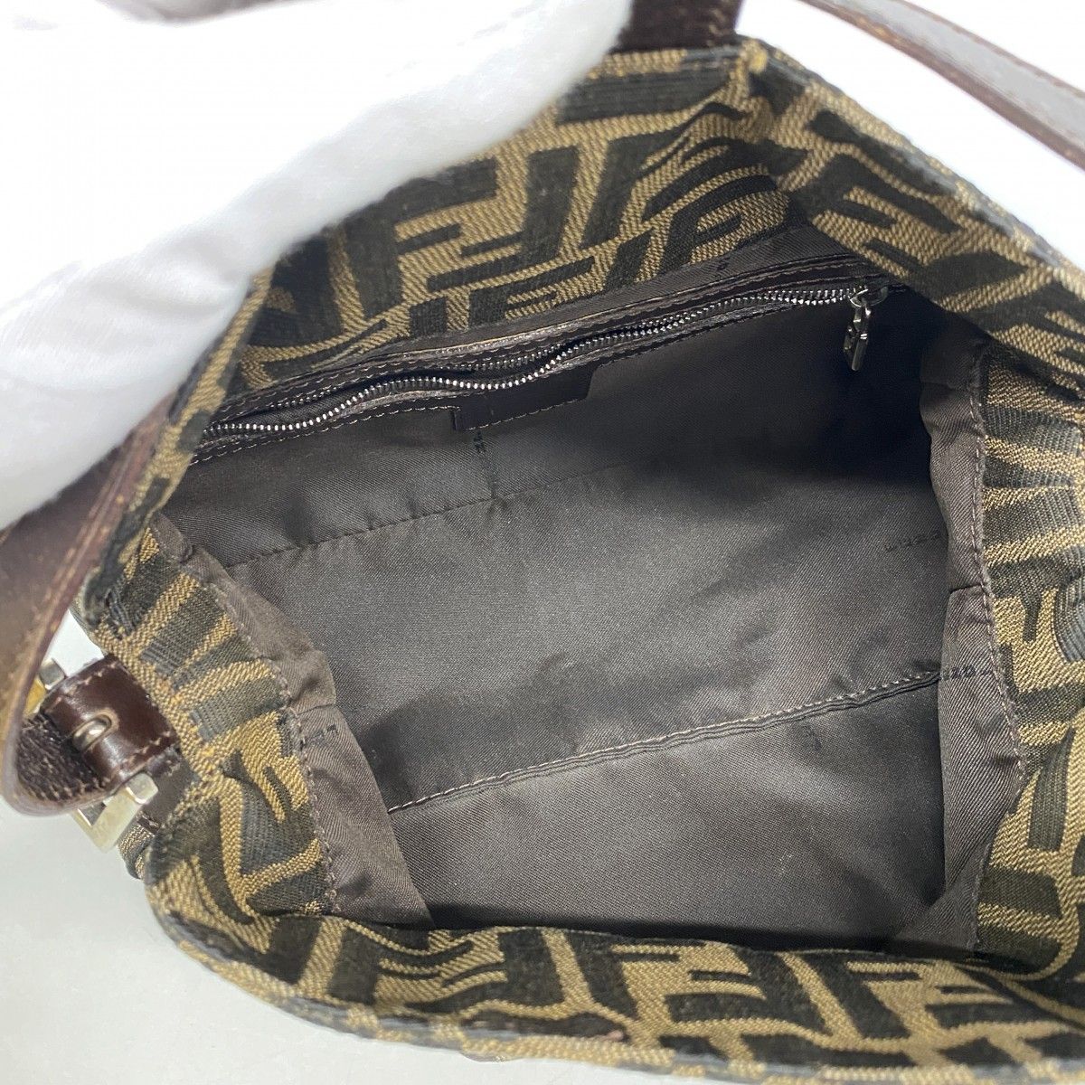 Fendi Handbag Zucca Nylon Canvas Brown Silver — view 4