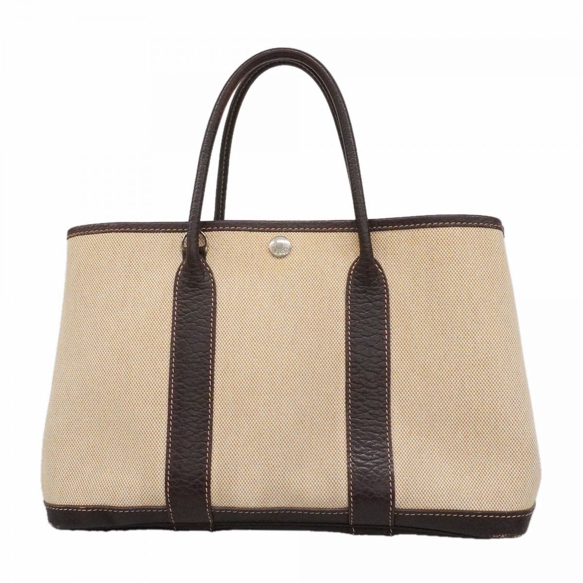 Hermes Tote Garden Party PM Toile Ash Brown Silver