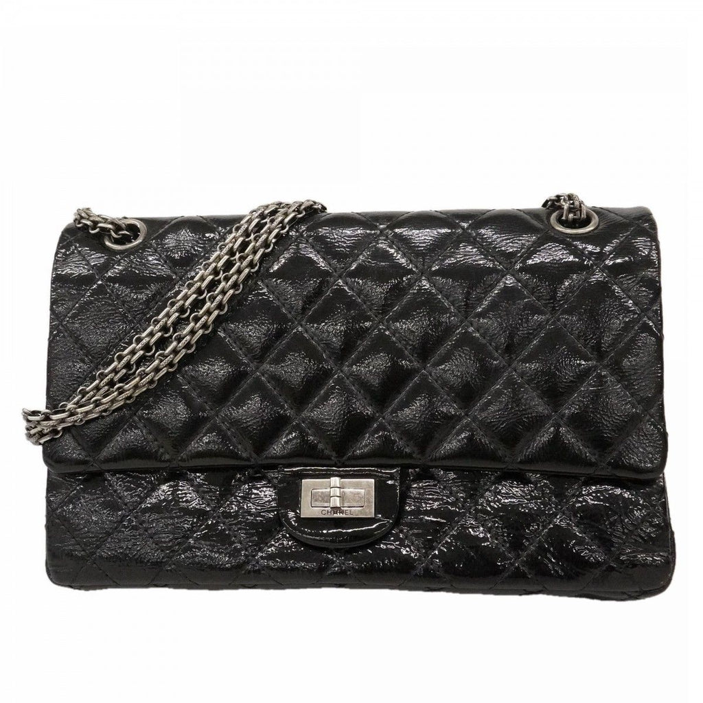 Chanel Shoulder Bag 2.55 Patent Leather Black Silver